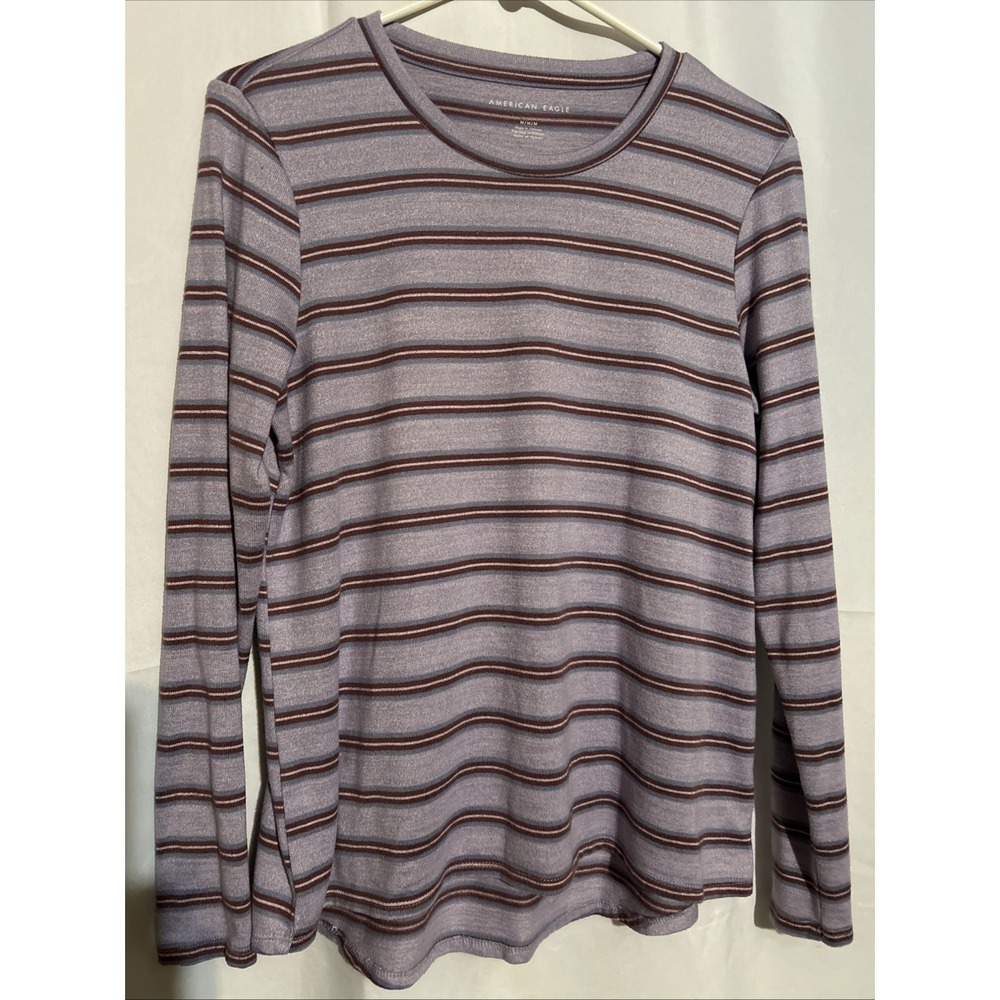 American Eagle Women's Size Medium Lavender Striped Top Stretchy Soft Shirt